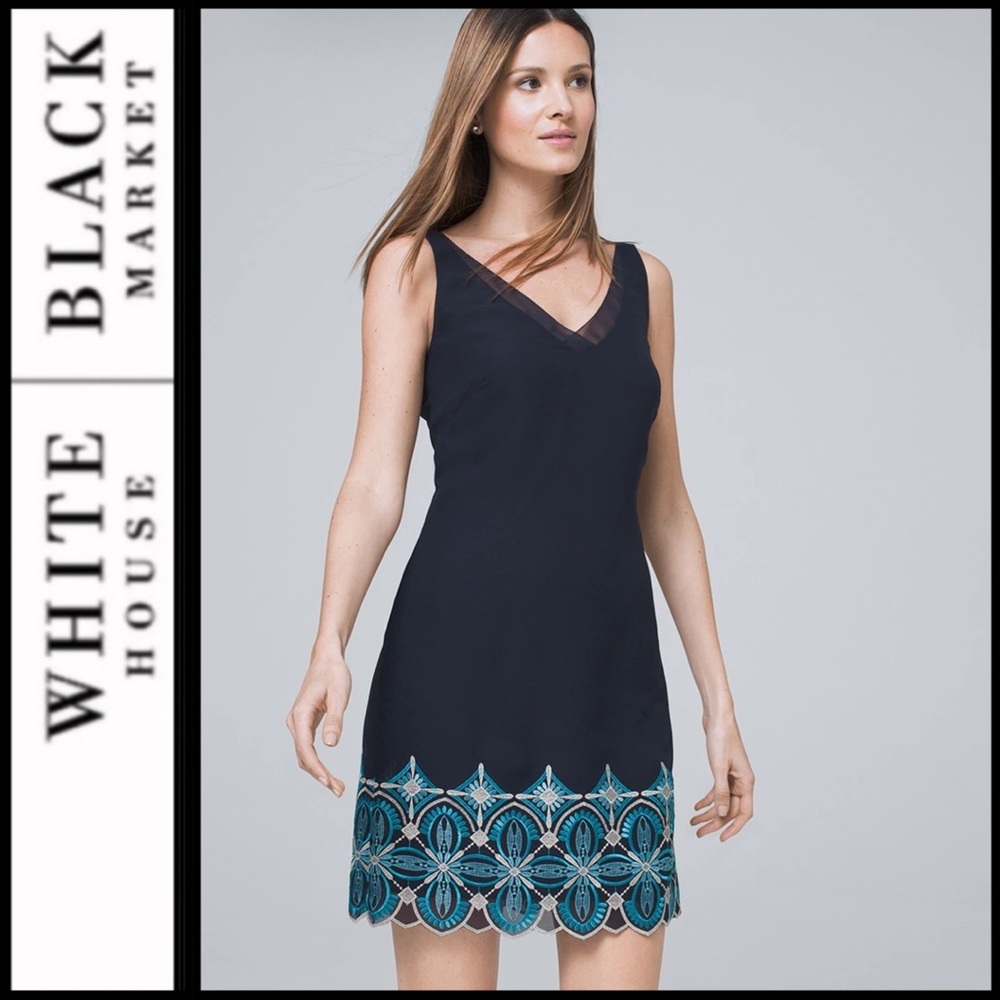 White House Black Market Navy Dress with Teal Accents
